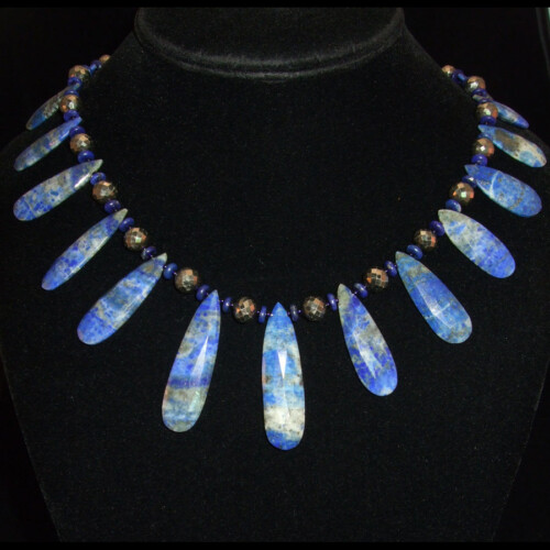 Lapis and Pyrite Handmade Beaded Necklace
