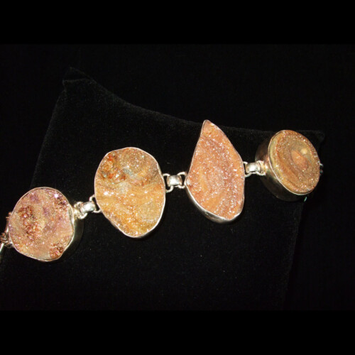 Copper Colored Chalcedony Druzy Quartz Sterling Silver Bracelet