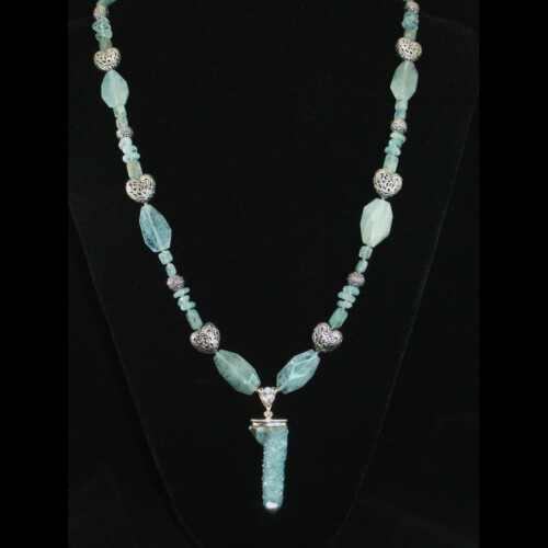 Aquamarine, Kyanite, Spirit Quartz Long Handmade Beaded Necklace
