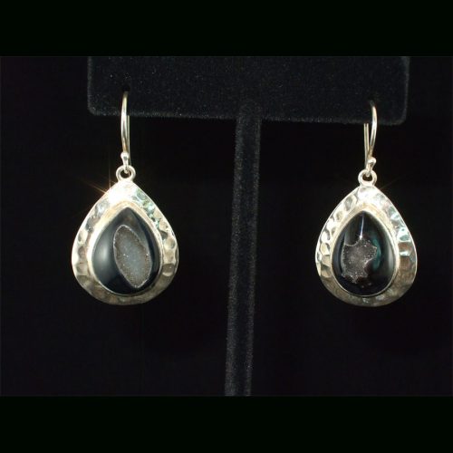 Black Druzy Quartz Sterling Silver Drop Earrings