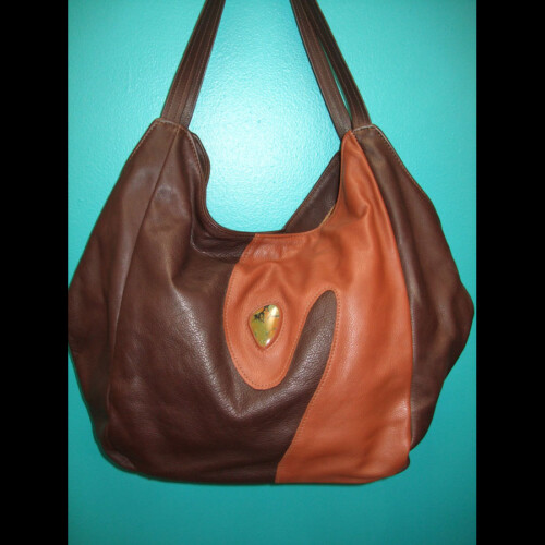 2 tone brown leather satchel purse