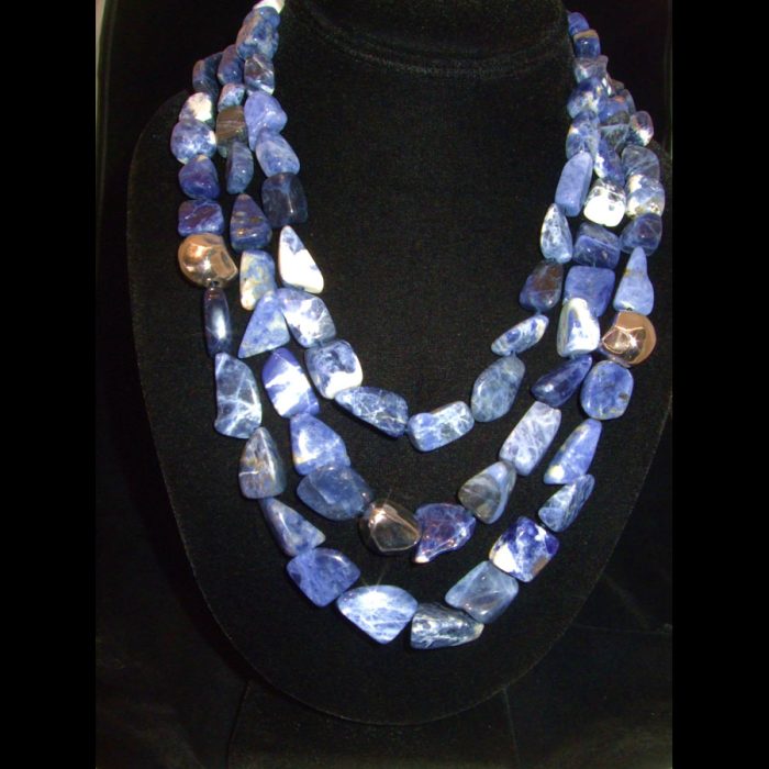Sodalite Sterling Silver 3 strand beaded necklace