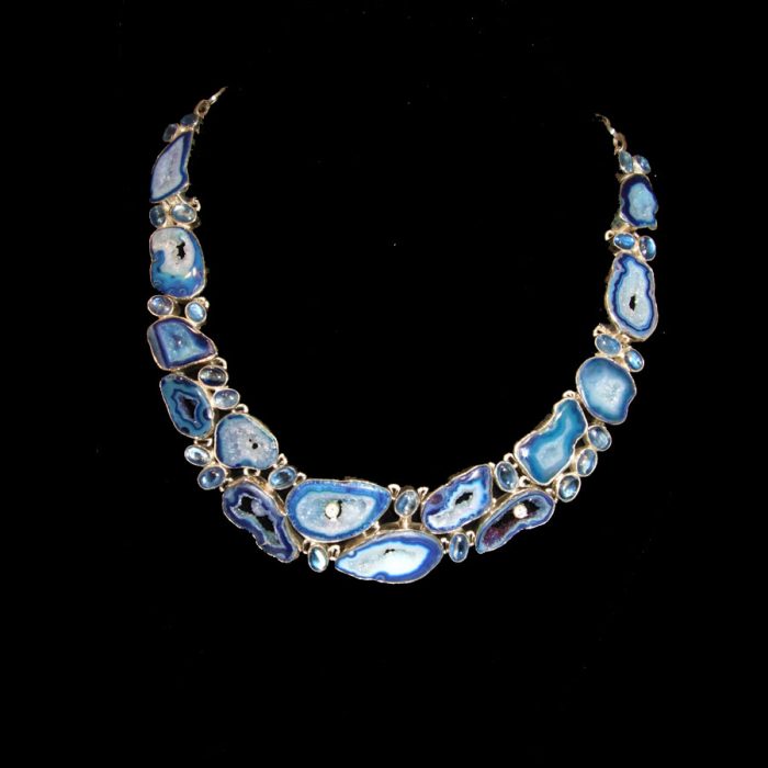 Blue Agate, Kyanite, White Topaz Sterling Silver Multi-Stone Necklace