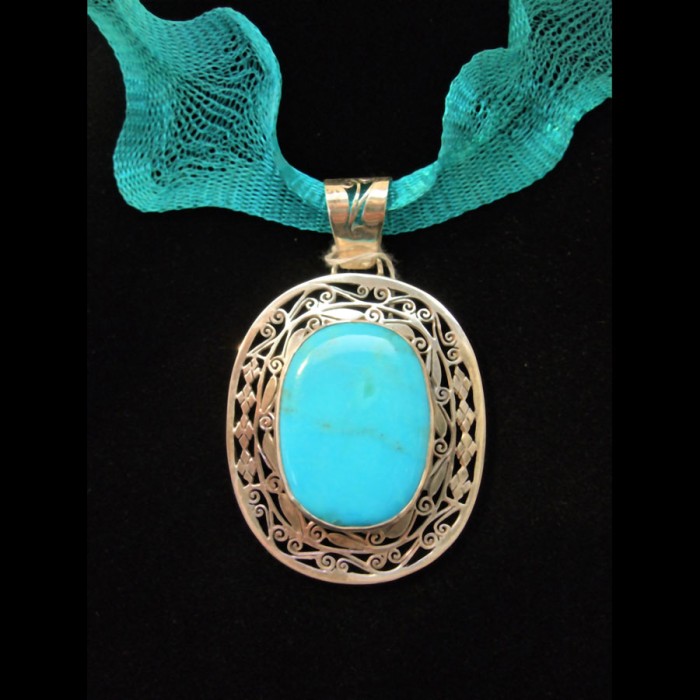 Turquoise Ornate Sterling Silver Pendant