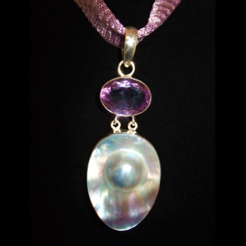 Gorgeous Amethyst and Mabe Pearl Sterling Silver Pendant