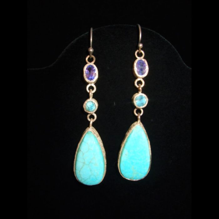 Turquoise, Iolite, Blue Topaz Sterling Silver drop earrings