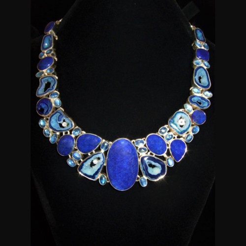 Lapis, Blue Agate, Kyanite Multi-gemstone Sterling Siler necklace